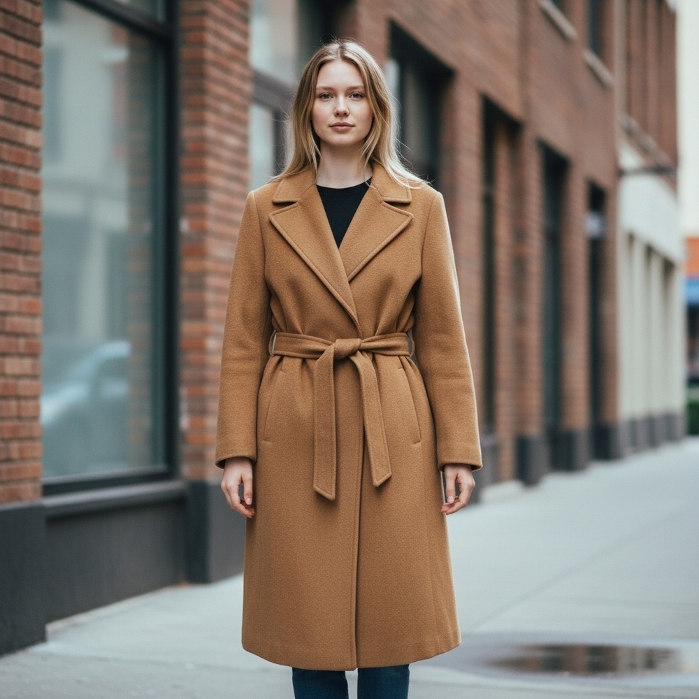 Vintage Mongolian Camel Hair Coat with Belt And Pockets